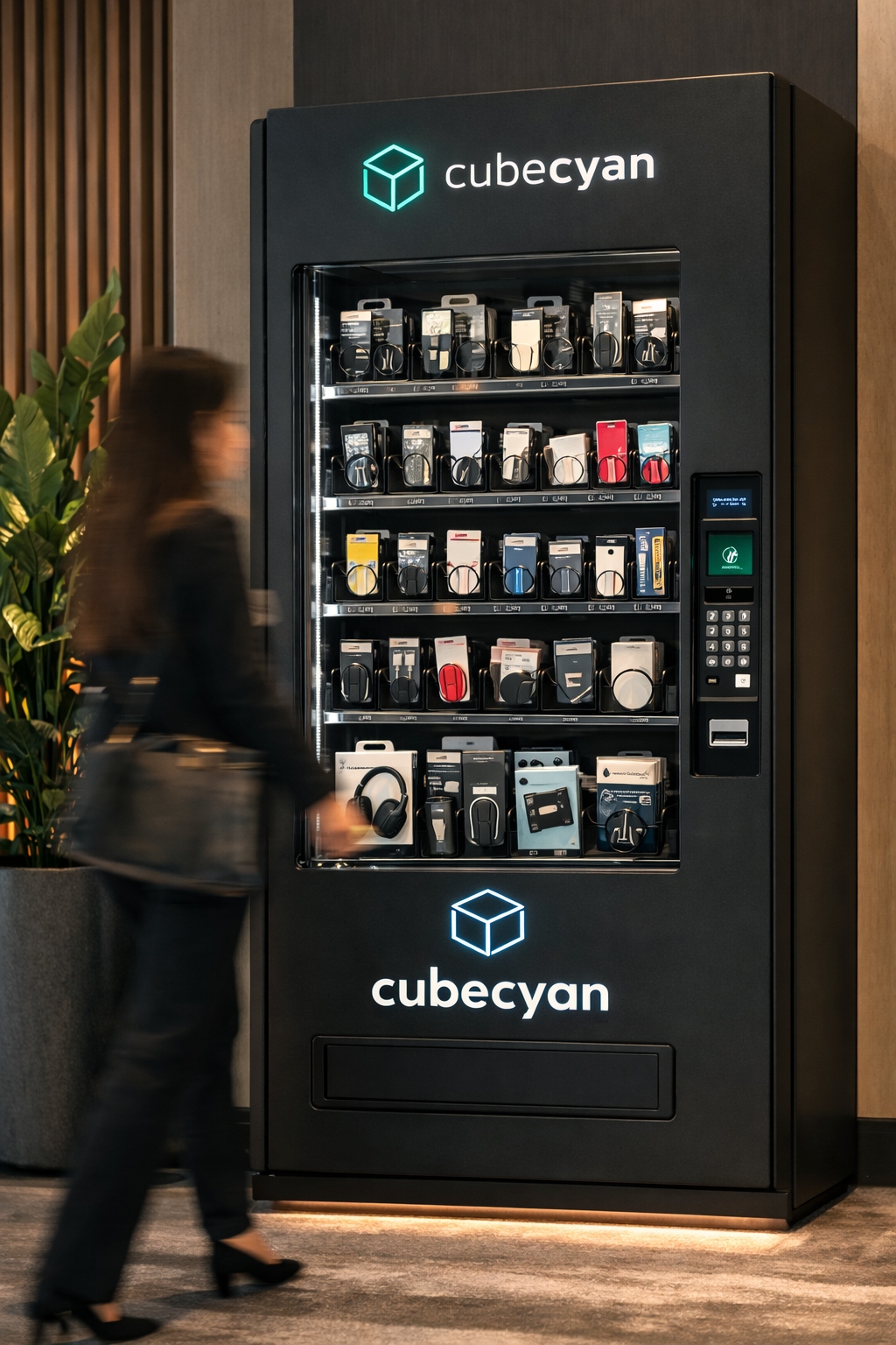 cubecyan technology vending machine in a hotel lobby